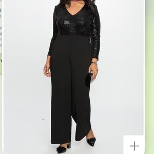 Eloquii Wide Legged Deep V Sequin Jumpsuit - 18